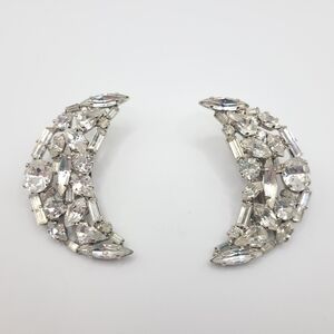 Silver Crystal Crescent Statement Earrings